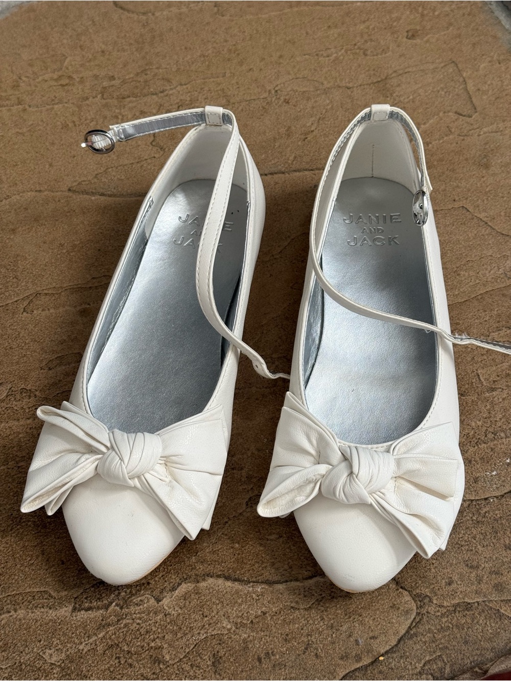 Janie and Jack White Knot Bow Ankle-Strap Ballet Flats